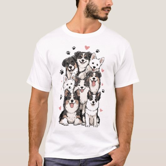 かわいい犬好きTシャツデザイン | 面白い足跡 Tシャツ (正面)