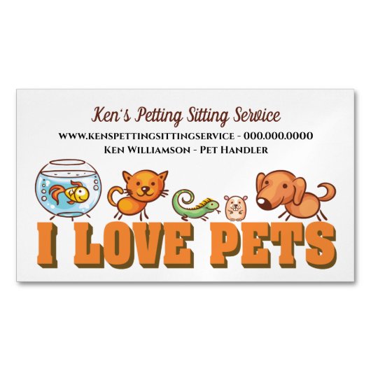 かわいい犬歩く動物の車ペットサービス マグネット名刺 (正面)