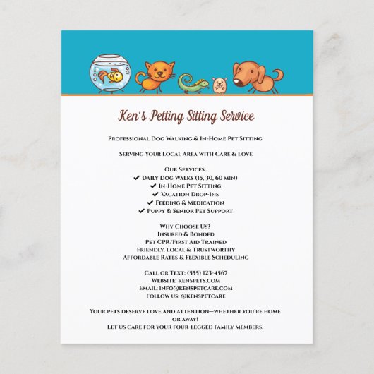 かわいい犬歩く動物気にペットサービス チラシ (正面)