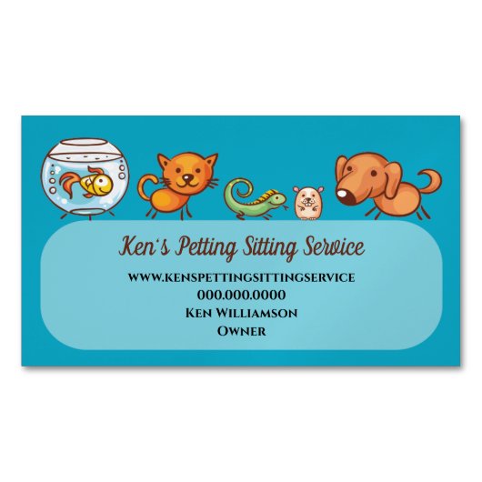 かわいい犬歩く動物気にペットサービス マグネット名刺 (正面)