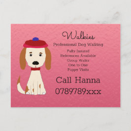 かわいい犬歩く犬グルーミングビジネスonピンク ポストカード