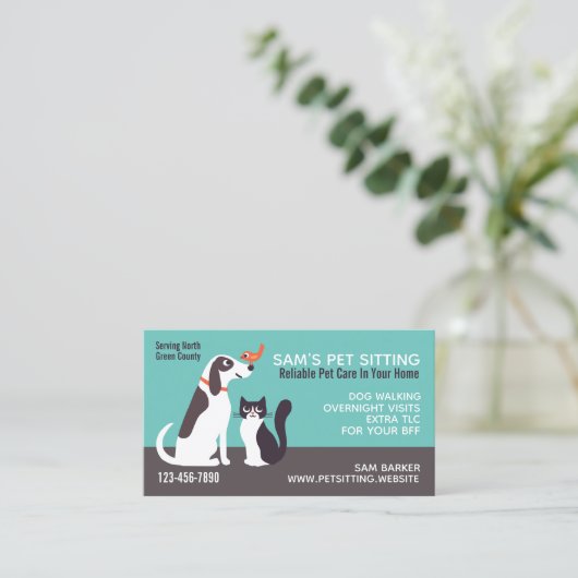 かわいい犬猫と鳥 |動物愛好家のペット座 名刺 (スタンド正面)