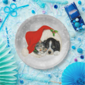 かわいい犬猫サンタキャップクリスマス ペーパープレート (パーティー)
