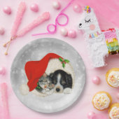 かわいい犬猫サンタキャップクリスマス ペーパープレート (パーティー)