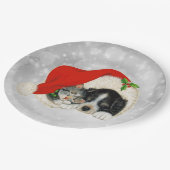 かわいい犬猫サンタキャップクリスマス ペーパープレート (アングル)