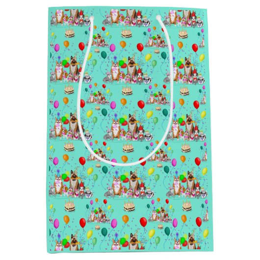 かわいい犬誕生祝いレッツポーティパターン ミディアムペーパーバッグ (正面)