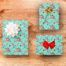 かわいい犬誕生祝いレッツポーティパターン ラッピングペーパーシート