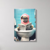 かわいい犬読のトイレの新聞 キャンバスプリント (正面)