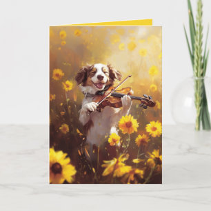 かわいい犬遊のバイオリン折り畳みカード サンキューカード