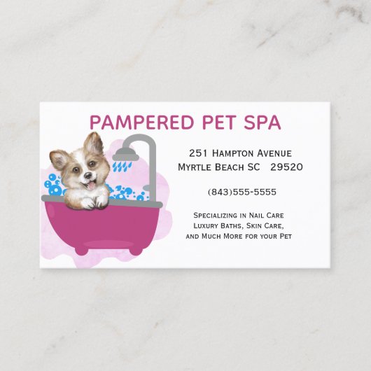 かわいい犬風呂パープルペットトリマー事業 名刺 (正面)