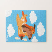 かわいい犬飛んでいるのパイロットパーソナライズされた飛行機 ジグソーパズル (横)