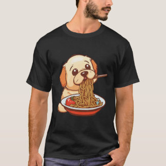 かわいい犬食べのスパゲティ Tシャツ