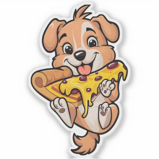 かわいい犬食べのピザかわいい犬のグルメおもしろい シール (正面)