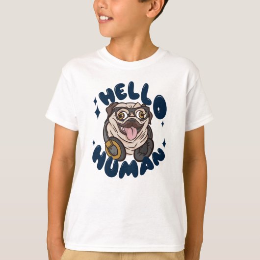 かわいい犬 こんにちは人 Tシャツ (正面)
