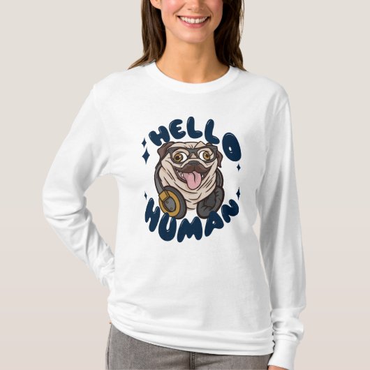 かわいい犬 こんにちは人 Tシャツ (正面)