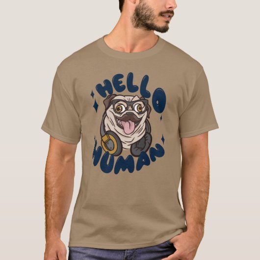 かわいい犬 こんにちは人 Tシャツ (正面)