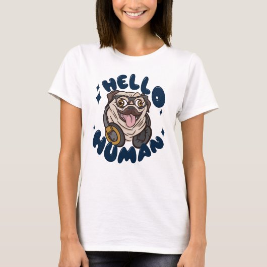 かわいい犬 こんにちは人 Tシャツ (正面)