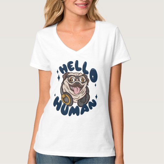 かわいい犬 こんにちは人 Tシャツ (正面)