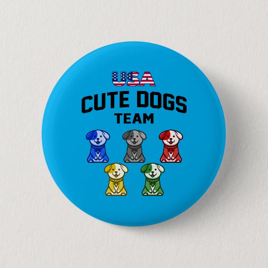 かわいい犬 アメリカ パピーチーム 缶バッジ (正面)