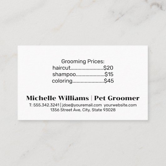 かわいい犬 |グルーミングツール |シャボン玉 名刺 (裏面)