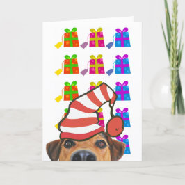 かわいい犬/サンタ帽とプレゼントのホリデーカード シーズンカード