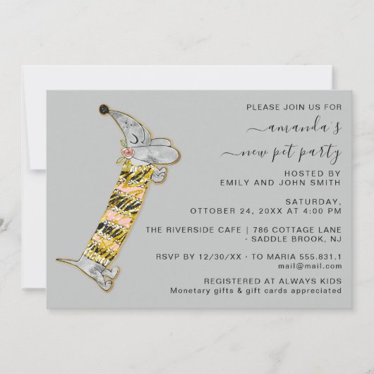 かわいい犬 スイート ニューペット パーティー ハウスパーティー グレー 招待状 (正面)