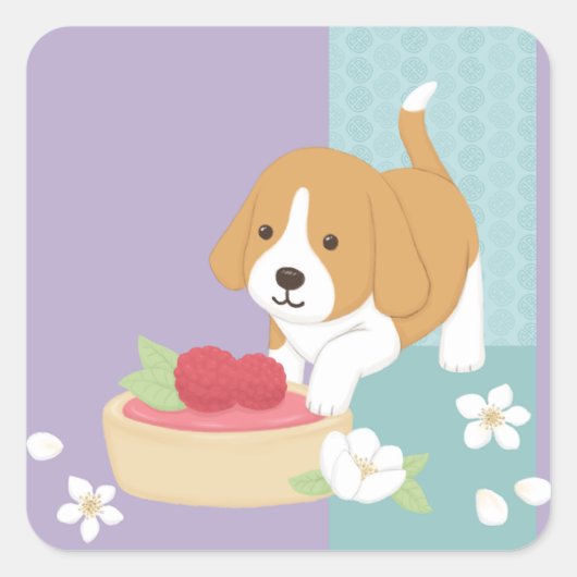 かわいい犬&デザートイラストレーションアート スクエアシール (正面)
