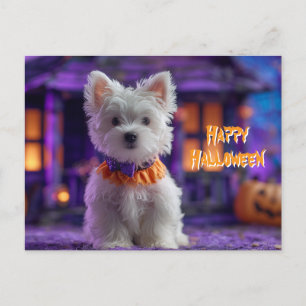 かわいい犬 ハッピーハロウィン お化け屋敷 ポストカード