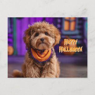かわいい犬 ハッピーハロウィン お化け屋敷 ポストカード