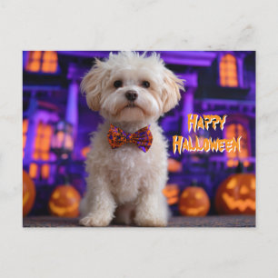 かわいい犬 ハッピー ハロウィン お化け屋敷 ポストカード