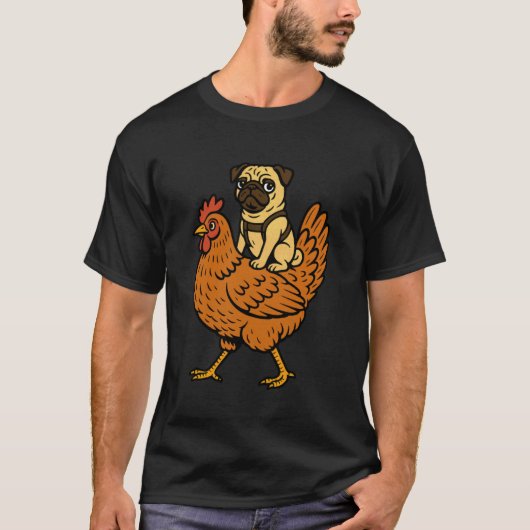 かわいい犬 パグ 鶏 Tシャツ (正面)