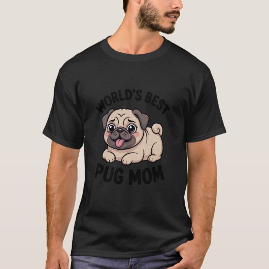かわいい犬 世界で一番のパグママ ロングスリーブ Tシャツ (正面)