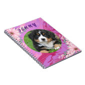 かわいい犬　学校に戻る　ピンクの花　水彩画 ノートブック (右側)