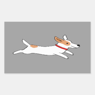 かわいい犬 - 幸せに走るジャック・ラッセル・テリア 長方形シール
