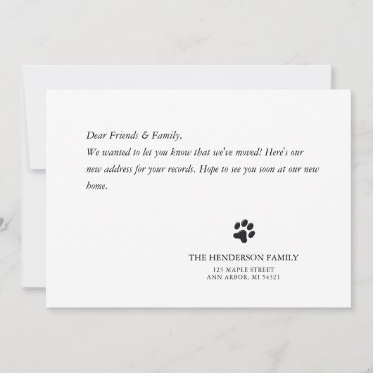 かわいい犬　新しい家への引越しカード (裏面)