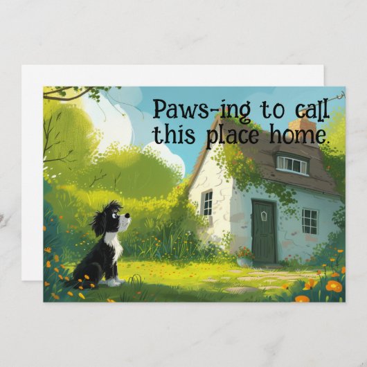 かわいい犬　新しい家への引越しカード (正面/裏面)