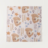 かわいい犬、星、ライン：シームレスなヴィンテージ タペストリー (正面(横))