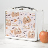 かわいい犬、星、ライン：シームレスなヴィンテージ メタルランチボックス (インサイチュ)