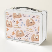 かわいい犬、星、ライン：シームレスなヴィンテージ メタルランチボックス (裏面)