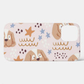 かわいい犬、星、ライン:シームレスなヴィンテージ Case-Mate iPhoneケース (裏面 (横))