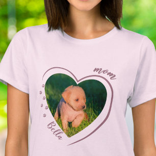かわいい犬 猫 お母さん ハート 写真 足跡プリント Tシャツ