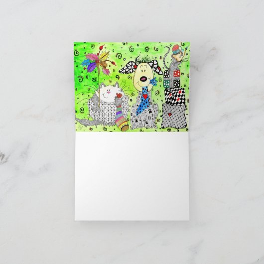 かわいい犬、猫、マウスのクリスマスグリーティングカード シーズンカード (内部)