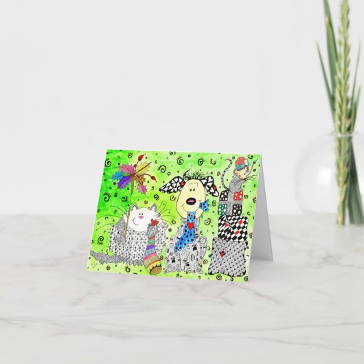 かわいい犬、猫、マウスのクリスマスグリーティングカード シーズンカード (正面)