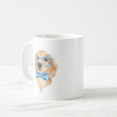 かわいい犬。青い眼鏡と蝶ネクタイ。水彩画 コーヒーマグカップ (正面左)