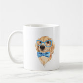 かわいい犬。青い眼鏡と蝶ネクタイ。水彩画 コーヒーマグカップ (左)