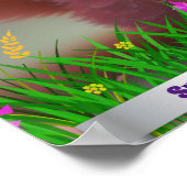 かわいい狐がピンクの花園で遊ぶ オーダーメイド ポスター (角)