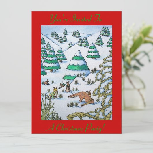 かわいい狐とウサギの雪上げシーンクリスマス招待状 招待状 (スタンド正面)