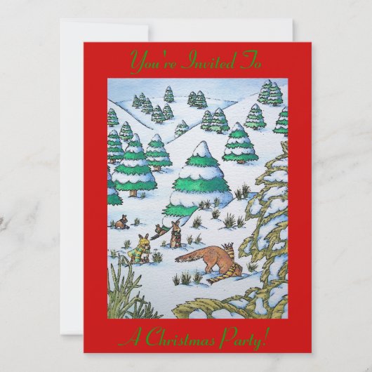 かわいい狐とウサギの雪上げシーンクリスマス招待状 招待状 (正面)