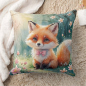 かわいい狐とピンクの弓 クッション (ブランケット)