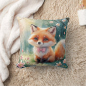 かわいい狐とピンクの弓 クッション (ブランケット)